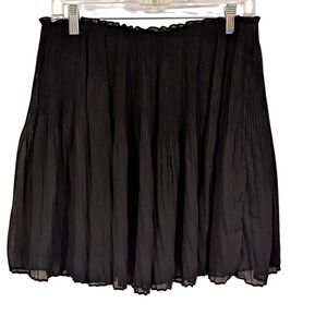 H M Black Pleated Mini Skirt Ruffle Hem Womens Size 12